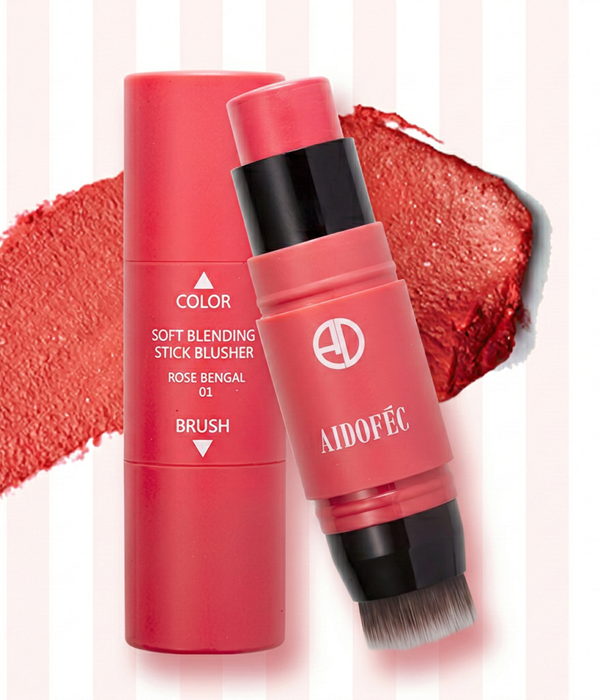 AIDOFEC Stick Blush with Blending Brush - Long-lasting, Natural Color (Rose Red)